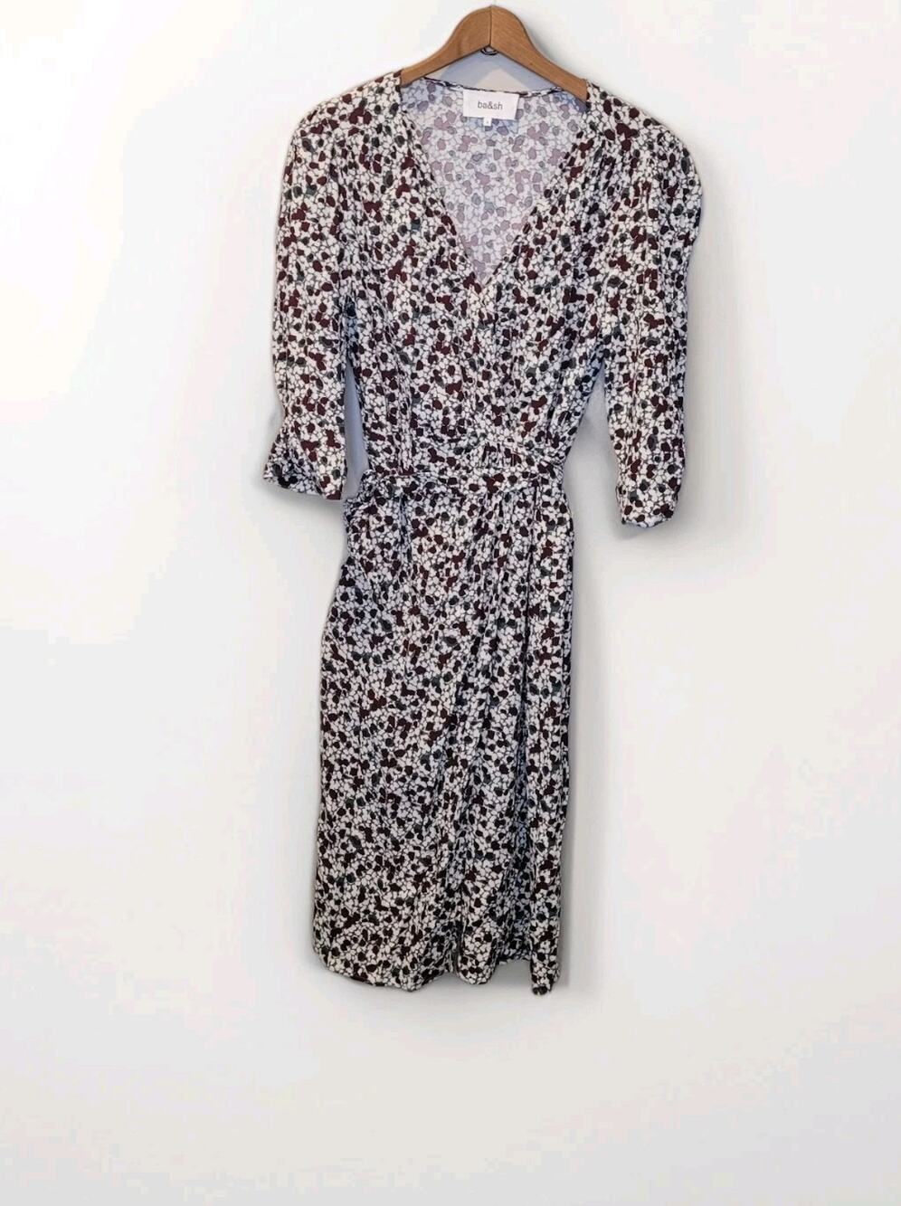 BA&SH Floral Print Moroccan Crepe Elen Midi Wrap Dress Size 3 US 8 Boho Chic